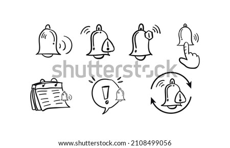 Bell Notification Related Vector Line Icons set. with hand drawn doodle hand drawing style vector isolated