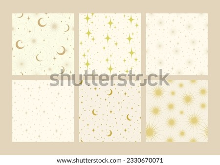Seamless pattern set with night sky on beige background