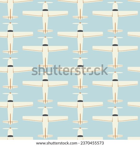 Vector seamless children simple pattern with aircraft. Scandinavian style art on a blue background.
