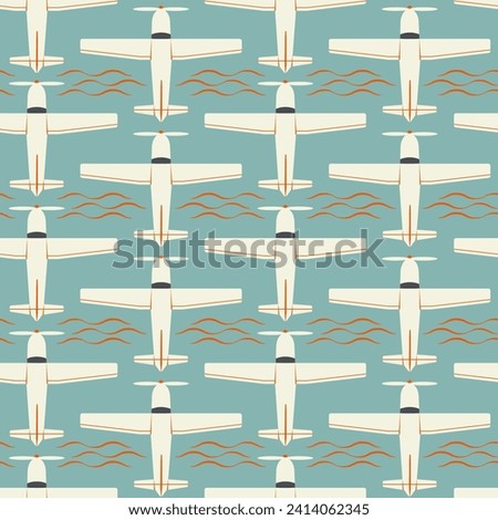 Vector seamless children simple pattern with aircraft. Scandinavian style art on a blue background. Childish pattern