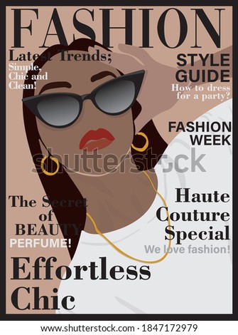 Abstract fashion magazine cover illustration - Graphic girl face vector print for tee / t shirt and poster