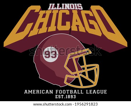 Vintage college varsity illinois chicago slogan print with american football helmet illustration for man - woman tee t shirt or sweatshirt - Vector