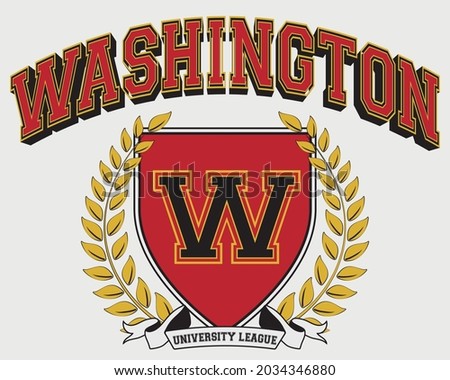 Vintage varsity college washington university league slogan print for man - woman graphic tee t shirt or sweatshirt - Vector