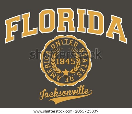 Vintage varsity college jacksonville city print with florida state slogan for graphic tee t shirt or sweatshirt - Vector
