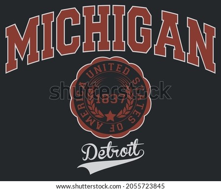 Vintage varsity college detroit city print with michigan state slogan for graphic tee t shirt or sweatshirt - Vector