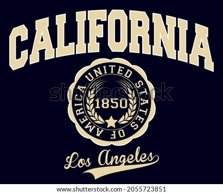 Vintage varsity college los angeles city print with california state slogan for graphic tee t shirt or sweatshirt - Vector