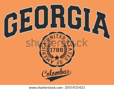 Vintage varsity college columbus city print with georgia state slogan for graphic tee t shirt or sweatshirt - Vector