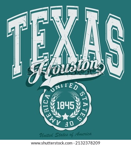 Vintage college varsity texas state houston city slogan emblem print with grunge effect for graphic tee t shirt or sweatshirt - Vector