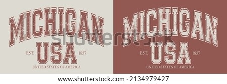 Vintage typography college varsity mishigan usa state slogan print with grunge effect for graphic tee t shirt or sweatshirt - Vector