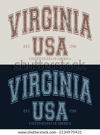 Vintage typography college varsity virginia usa state slogan print with grunge effect for graphic tee t shirt or sweatshirt - Vector