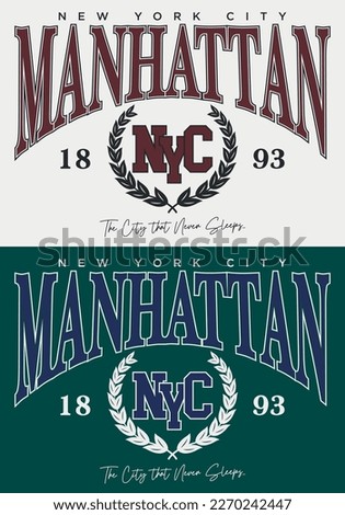 Vintage typography retro college varsity manhattan new york slogan print for graphic tee t shirt or sweatshirt - Vector