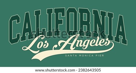 Vintage typography college varsity los angeles city california state santa monica pier slogan print for graphic tee t shirt or sweatshirt hoodie - Vector