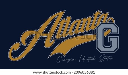 Vintage typography retro varsity college Atlanta City Georgia United States slogan print for graphic tee t shirt or sweatshirt hoodie - Vector