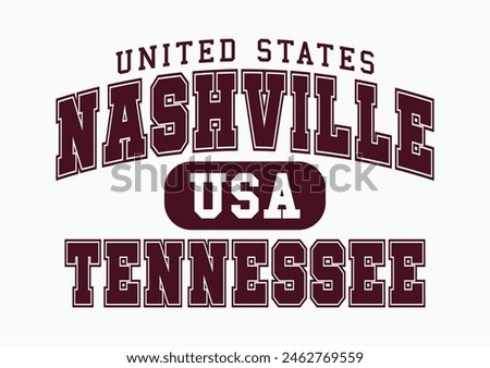 Vintage college varsity typography united states nashville tennessee city text slogan print with retro USA emblem for graphic tee t shirt or sweatshirt hoodie - Vector