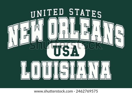Vintage college varsity typography united states new orleans louisiana city text slogan print with retro USA emblem for graphic tee t shirt or sweatshirt hoodie - Vector