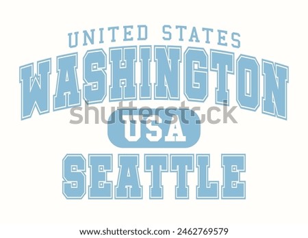 Vintage college varsity typography united states washington seattle city text slogan print with retro USA emblem for graphic tee t shirt or sweatshirt hoodie - Vector