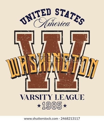 Vintage varsity college typography united states of america washington state slogan text print with grunge texture for graphic tee t shirt or sweatshirt hoodie or sticker poster - Vector 