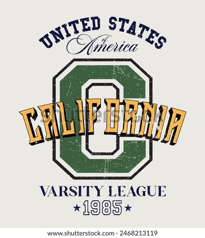 Vintage varsity college typography united states of america california state slogan text print with grunge texture for graphic tee t shirt or sweatshirt hoodie or sticker poster - Vector 