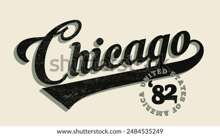 Vintage varsity college typography united states of america chicago slogan text print for graphic tee t shirt or sweatshirt hoodie or sticker poster - Vector