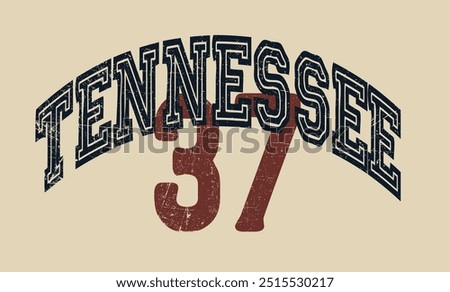 Vintage varsity college usa united states of america tennessee state slogan print with number and grunge texture for graphic tee t shirt or sweatshirt hoodie - Vector