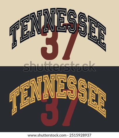 Vintage varsity college usa united states of america tennessee state slogan print with retro font number for graphic tee t shirt or sweatshirt hoodie - Vector