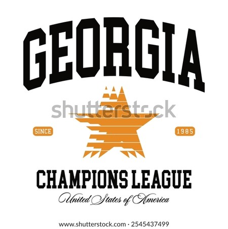 Retro typography varsity college united states of america georgia state champions league slogan print with vintage star for graphic tee t shirt or sweatshirt hoodie - Vector