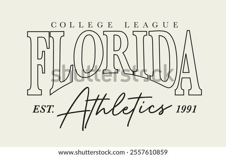 Retro typography varsity college united states of america florida state college league athletics vintage slogan print for graphic tee t shirt or sweatshirt hoodie - Vector