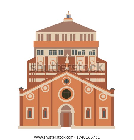 Church in Milan (Santa Maria delle Grazie), Italian Gothic style. Vector illustration.