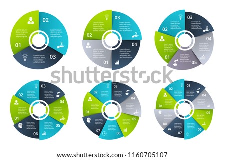 Vector circle infographic. Template for cycle diagram, graph, presentation and round chart. Business concept with 3, 4, 5, 6, 7 and 8 options, parts, steps or processes. Data visualization.