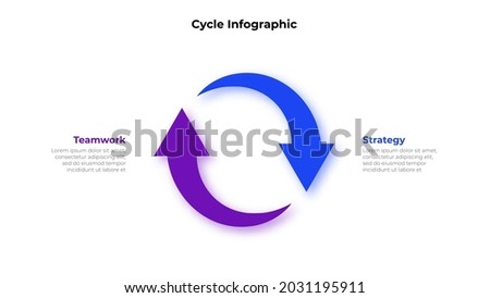 Two loop cycle arrows. Infographic elements presentation. Recycle business template with 2 options.