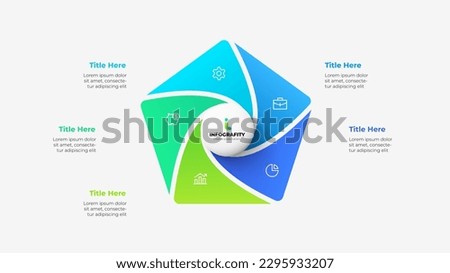 Pentagon divided into 5 parts with central circle. Design concept of five steps or parts of business cycle. Infographic design template