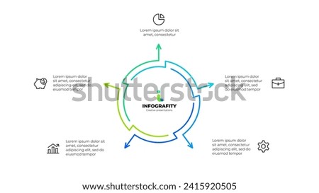 Outline abstract diagram divided into 5 elements. Design concept of five steps or parts of business cycle. Infographic design template