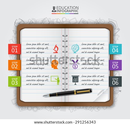 Vector note education infographic. Template for diagram, graph, presentation and chart. Business concept with 6 options, parts, steps or processes. Data visualization.