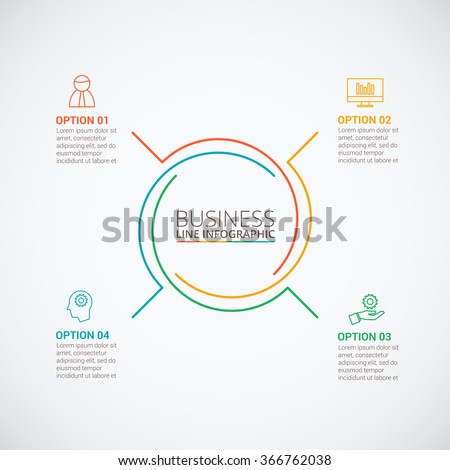 Thin line flat circle for infographic. Template for cycle diagram, graph, presentation and round chart. Business concept with 4 options, parts, steps or processes. Data visualization.