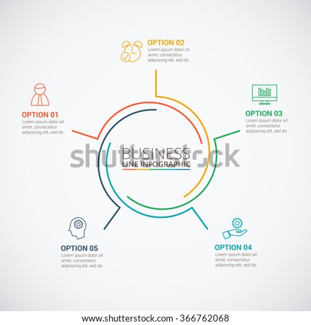 Thin line flat circle for infographic. Template for cycle diagram, graph, presentation and round chart. Business concept with 5 options, parts, steps or processes. Data visualization.