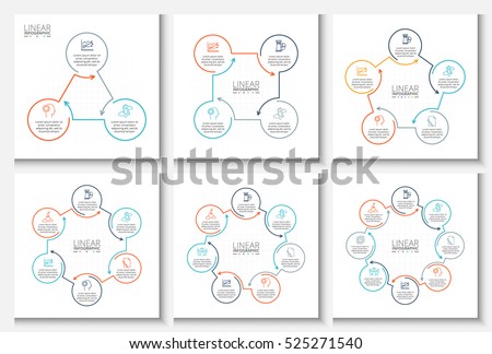 Thin line flat elements for infographic. Template for diagram, graph, presentation and chart. Business concept with 3, 4, 5, 6, 7 and 8 options, parts, steps or processes. Data visualization.