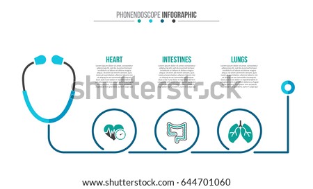 Vector phonendoscope infographic. Medical and healthcare template for presentation with 3 steps, options, parts or processes.