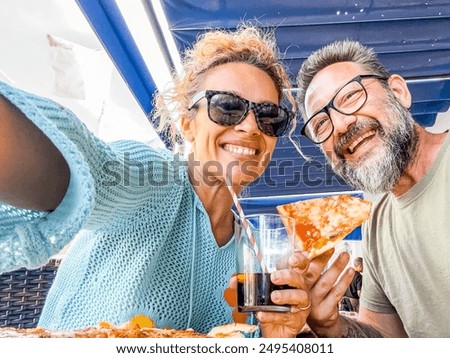 Similar – Image, Stock Photo A tourist couple taking selfie in the Alhambra palace with the view of Granada, Spain