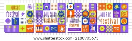 Funky music festival templates. Set of editable design for social media, event flyer, flyer, invitation, cover, banner.  Foto stock © 