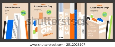 4 Abstract Posters for the Book Festival. The abstract, minimalist design will be a great addition to your project. Perfect as a poster for a forum, literary events, book club advertising and more