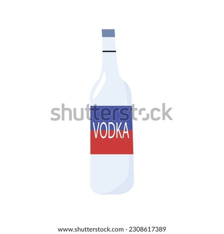 Super strong Russian vodka illustration in cartoon style. Alcohol concept glass bottle.