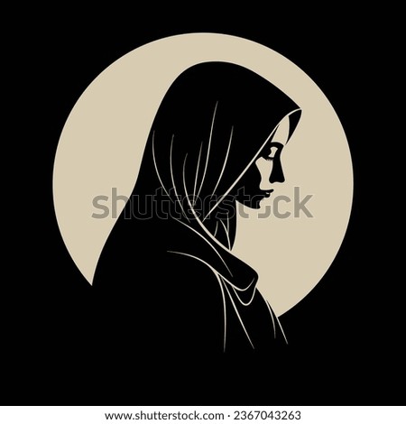 vector illustration of Our Lady Virgin Mary Mother of Jesus,  black on beige silhouette, printable, suitable for logo, sign, tattoo, sticker, laser cutting and other print on demand