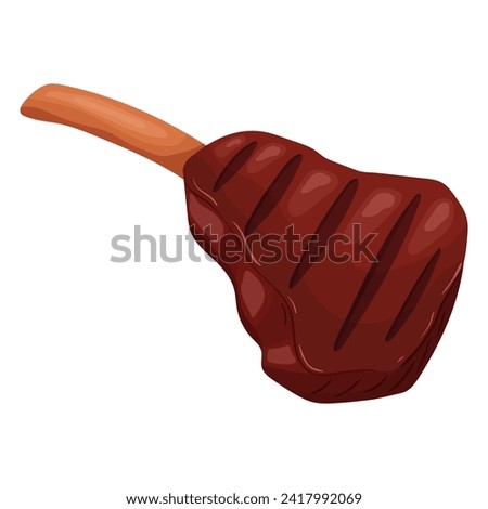 Grilled meat on the bone, steak. Vector illustration on a white background