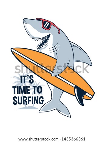 Surfer shark vector illustration, for t-shirt prints, posters and other uses.