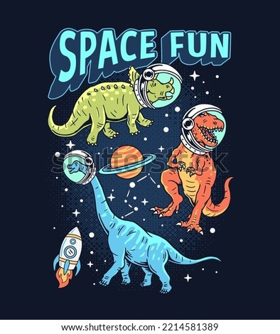 Dinosaurs in space. Vector illustration for t-shirt prints, posters and other uses.