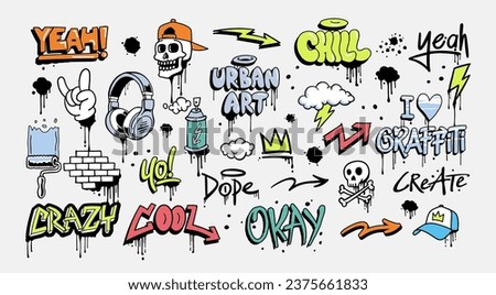 Hand drawn vector graffiti illustrations. Graffiti cartoons, doodles. Perfect for apparel prints, posters and stickers.