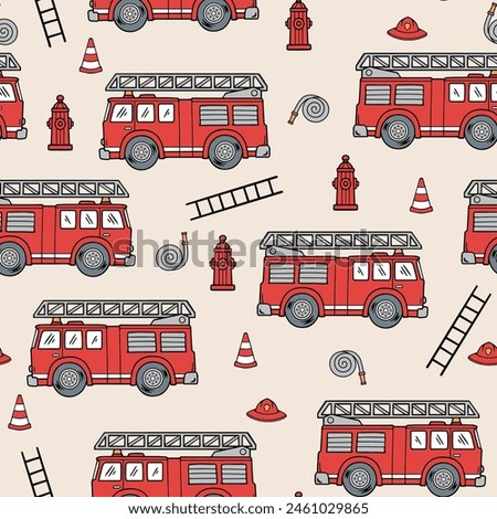 Fire truck seamless pattern. Boys' seamless pattern. Seamless file for sublimation.