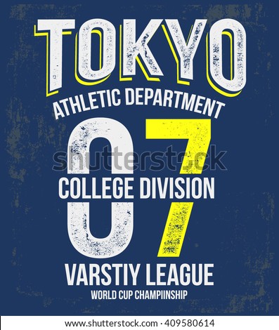 Tokyo college vector label and print design for t shirt