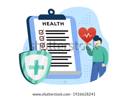 Medical Insurance concept vector illustration. A man filling medical document form. can use for web, homepage, mobile apps, web banner. character cartoon Illustration flat style.