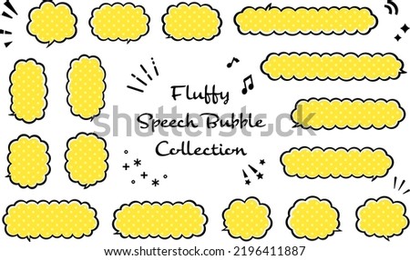set of fluffy cloud speech bubble with yellow polka dots